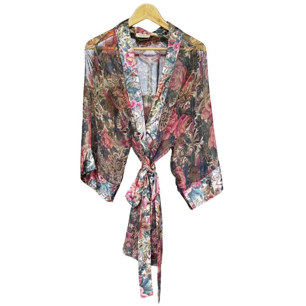 Victorias Secret Gold Label Kimono Robe Vintage Satin Floral One Size Fits Most